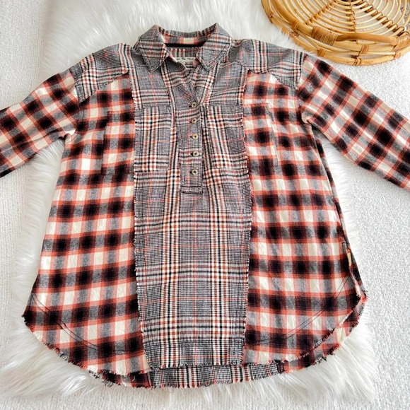 Free People Wildfire Plaid Top Blouse Shirt Flannel Oversized Slouchy Cotton - Picture 7 of 14